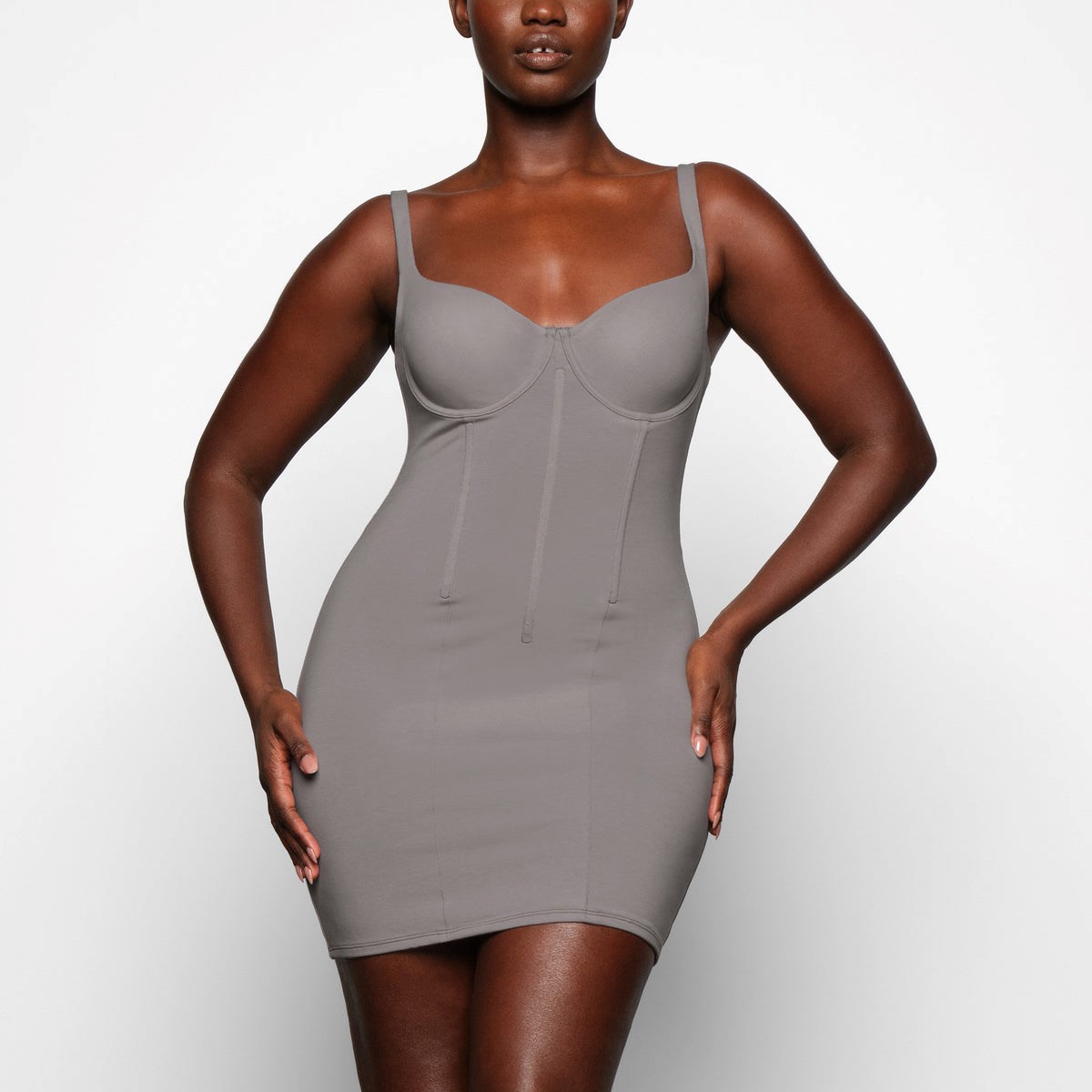 SKIMS Bomull Corset Klänning Charcoal | OC4108725