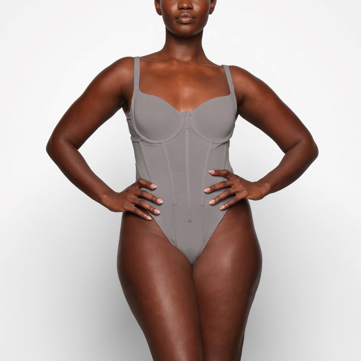 SKIMS Bomull Corset Unlined Bodysuit Charcoal | EL4972613