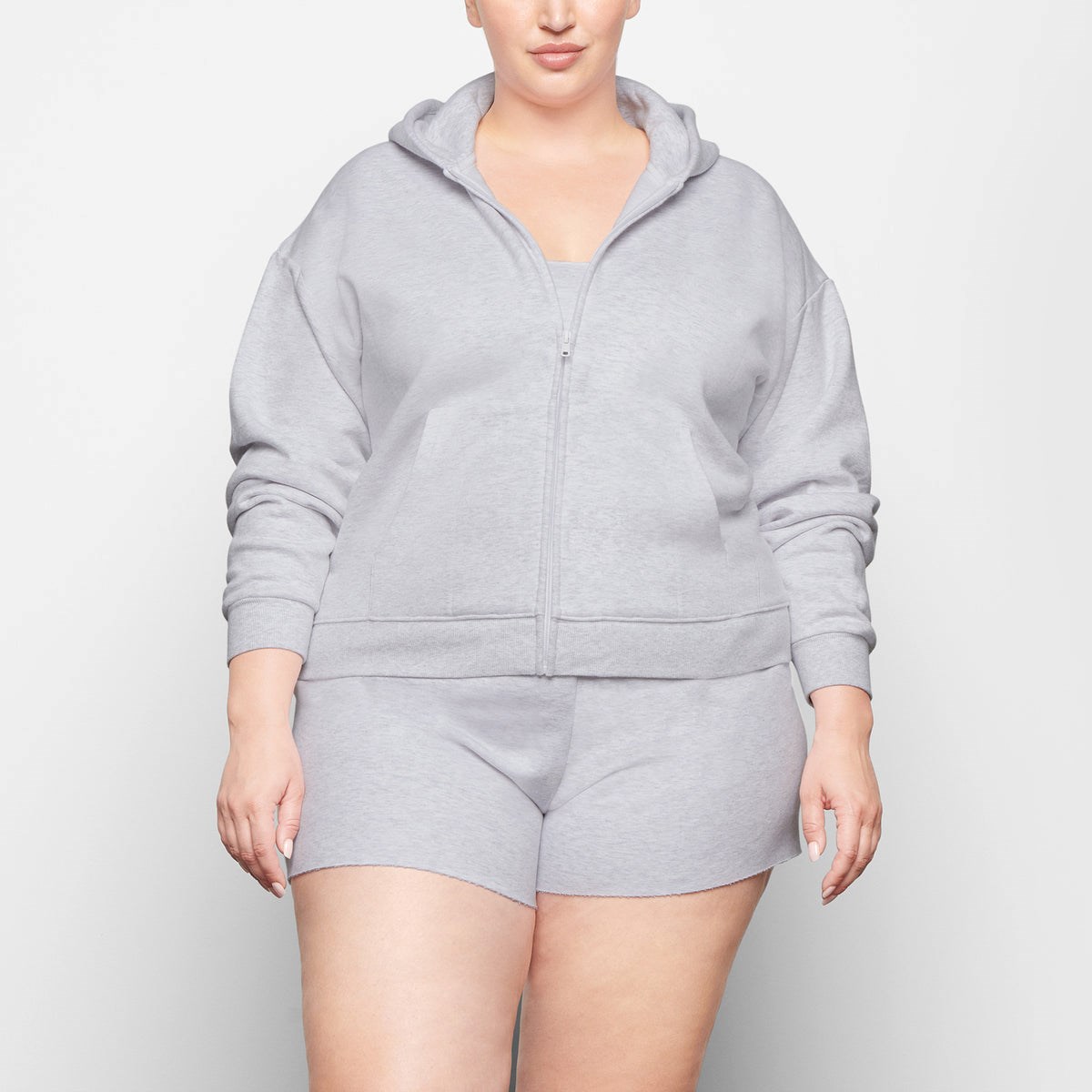 SKIMS Bomull Fleece Zip Up Hoodie Ljusgrå | GJ6249710