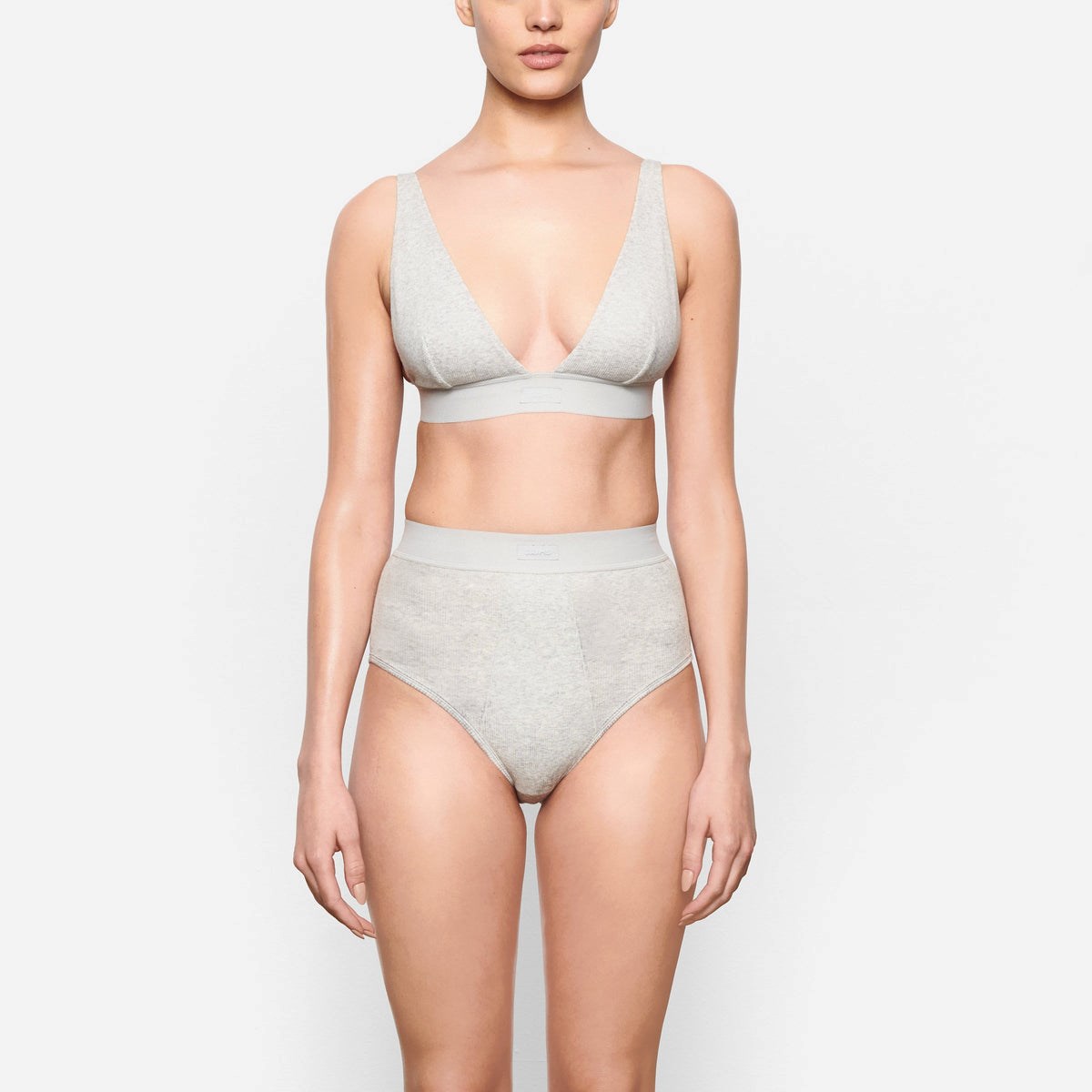 SKIMS Bomull Plunge Bralette Ljusgrå | DP1460725