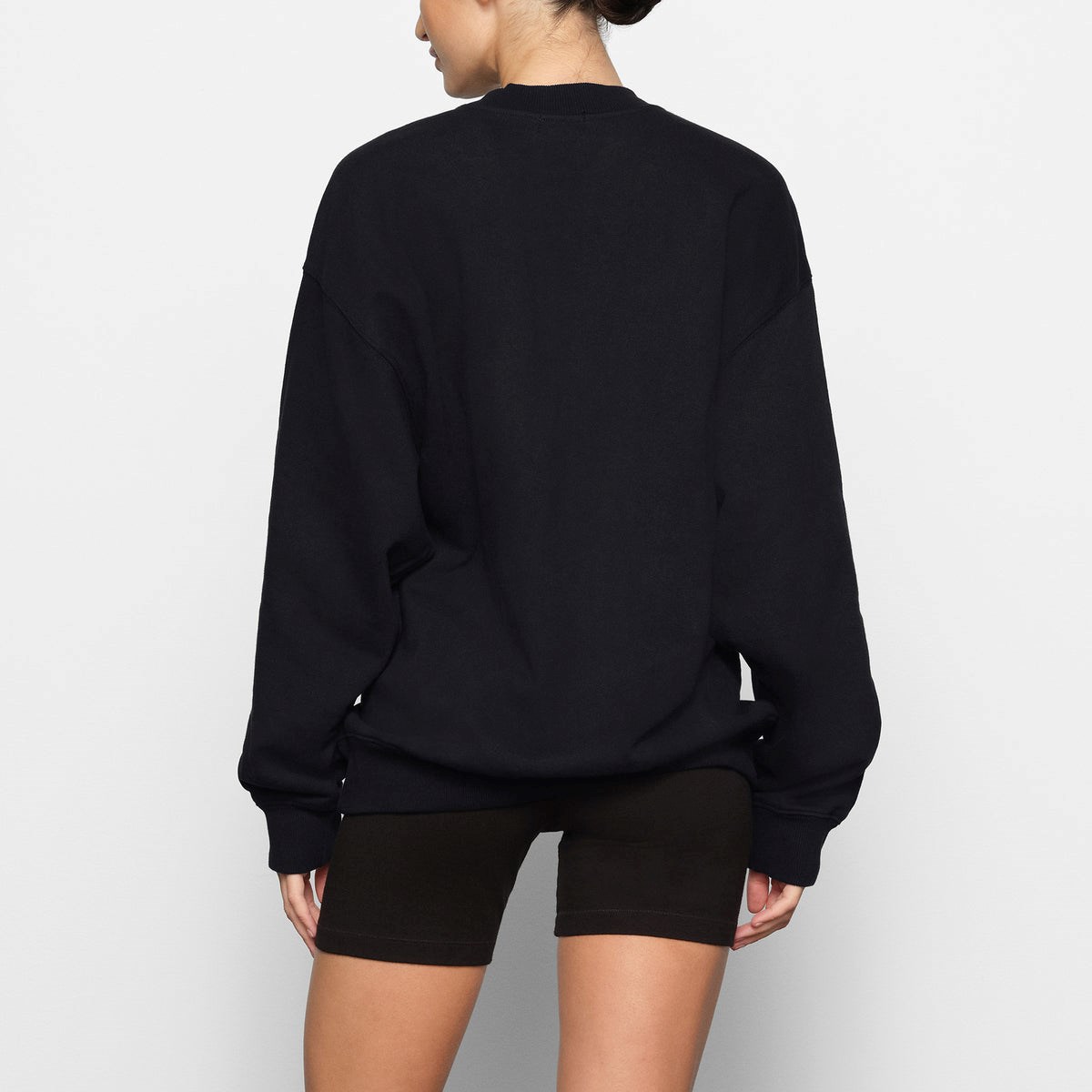 SKIMS Boyfriend Fleece Crew Neck Pullover Onyx | DZ7183596