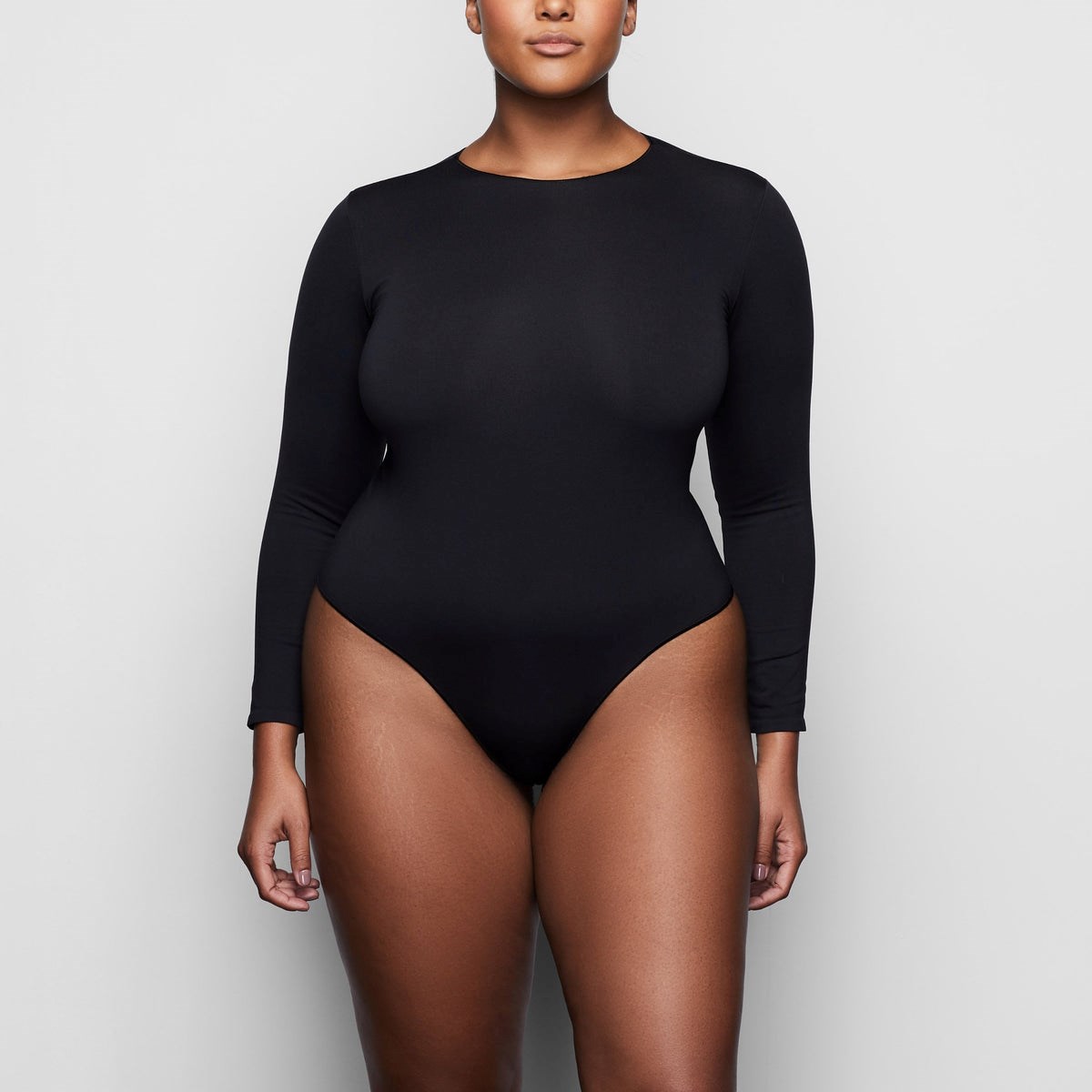 SKIMS Essential Crew Neck Long Sleeve Bodysuit Onyx | ZH6130482