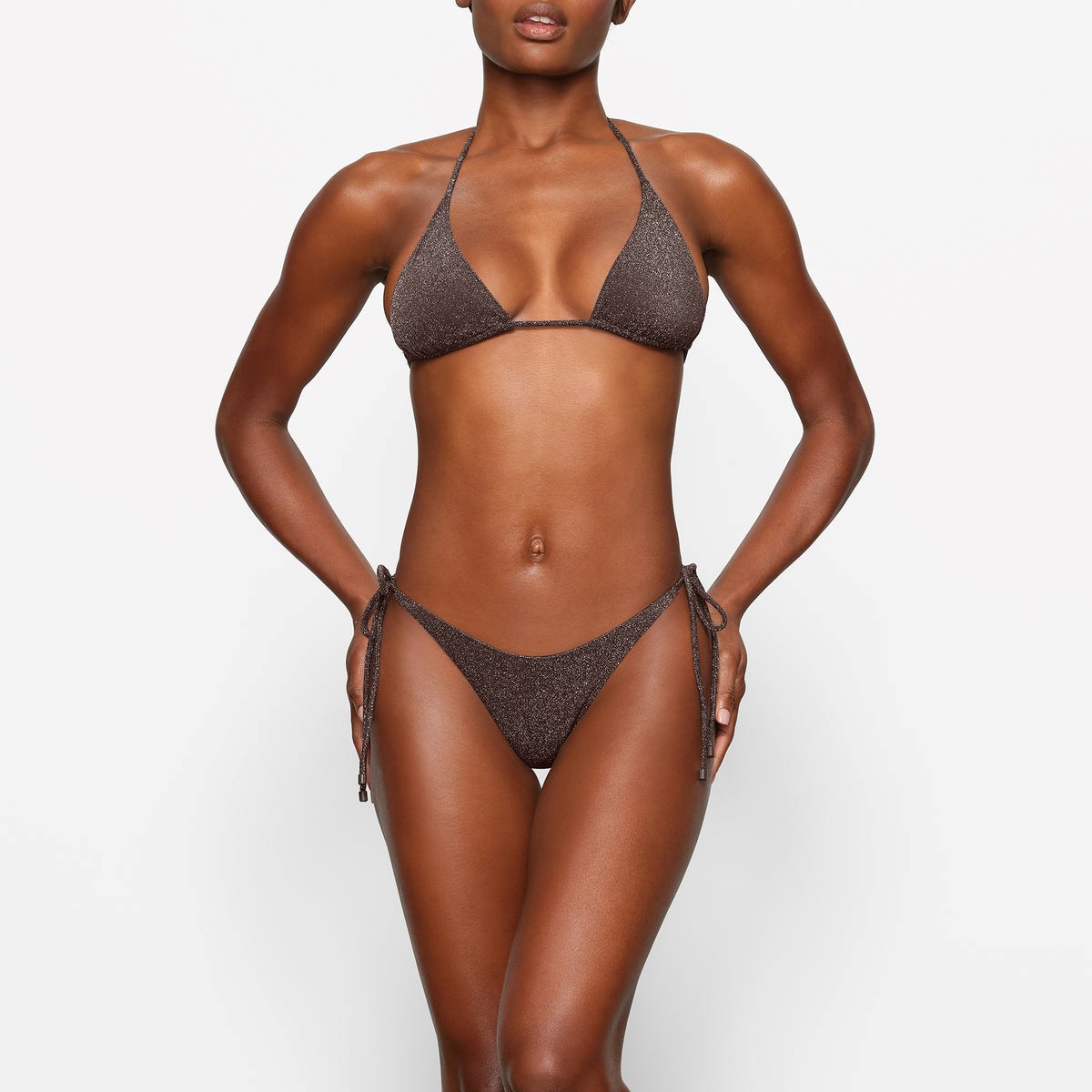 SKIMS Glitter Swim Triangle Tie Bikini Top Cocoa | ZT0852741