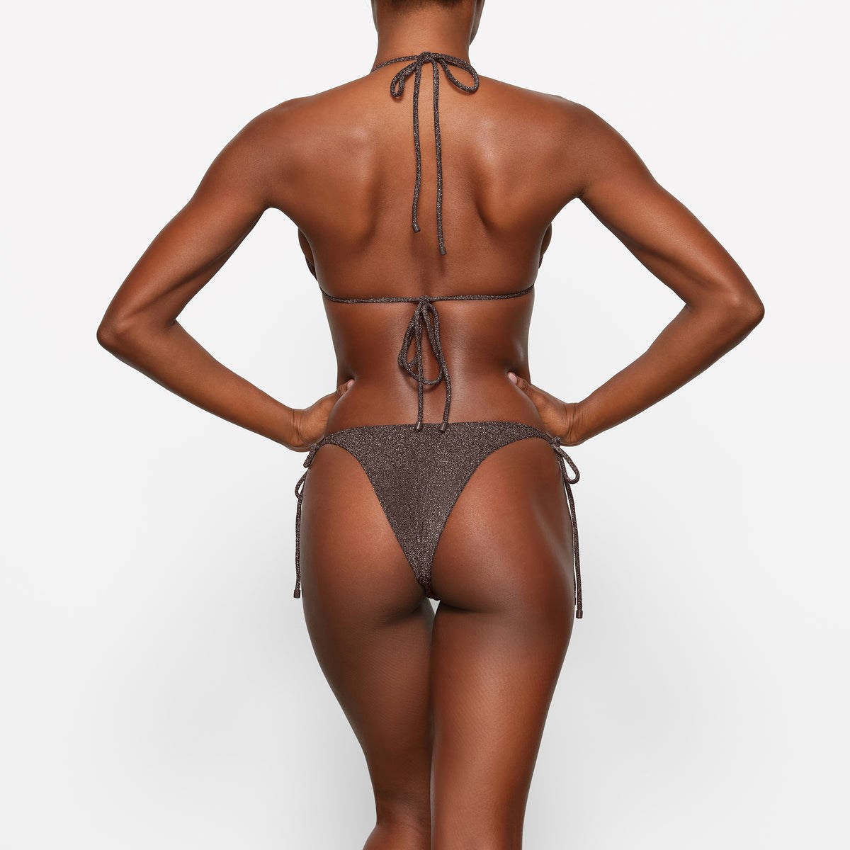 SKIMS Glitter Swim Triangle Tie Bikini Top Cocoa | ZT0852741