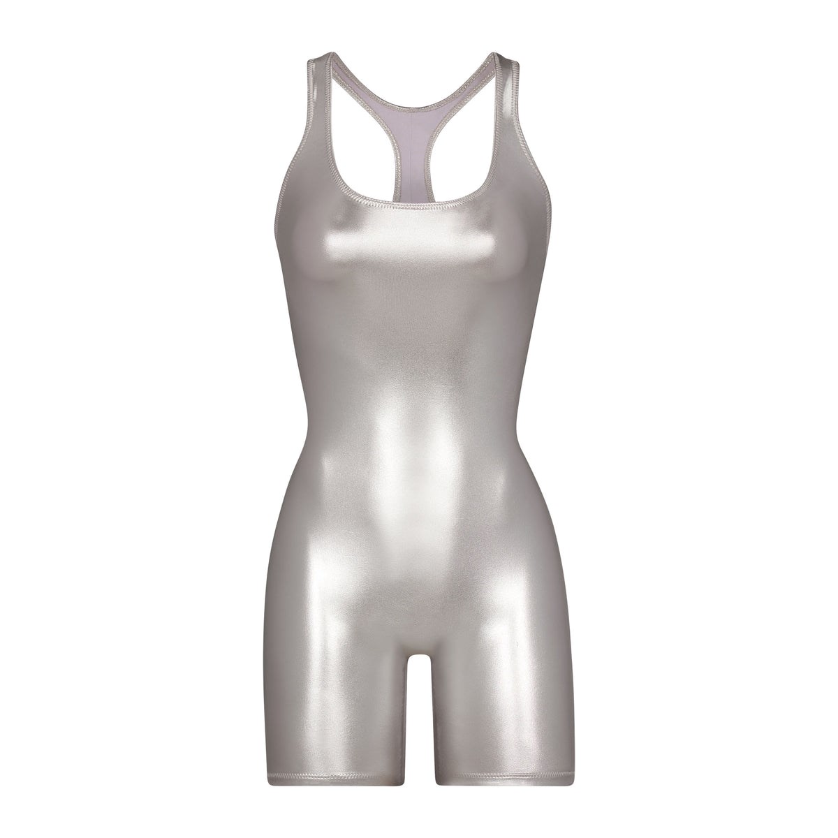 SKIMS Metallic Swim Cycle Suit Nickel | DY2017456