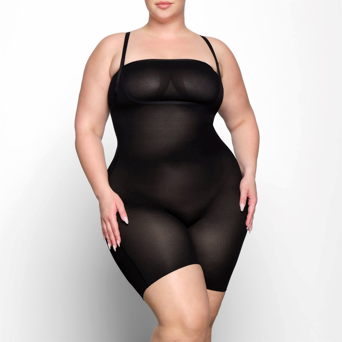 SKIMS Sheer Sculpt Open Bust Bodysuit Onyx | XM7326481