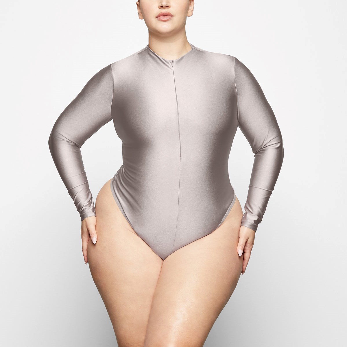 SKIMS Skims Disco Long Sleeve Bodysuit Silver | PI3910542