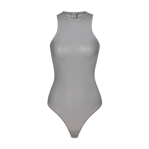 SKIMS Faux Läder High Neck Bodysuit Carbon | HQ1230645