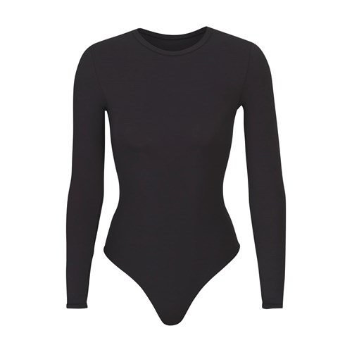 SKIMS Fits Everybody Long Sleeve Crew Neck Bodysuit Onyx | XN7068942